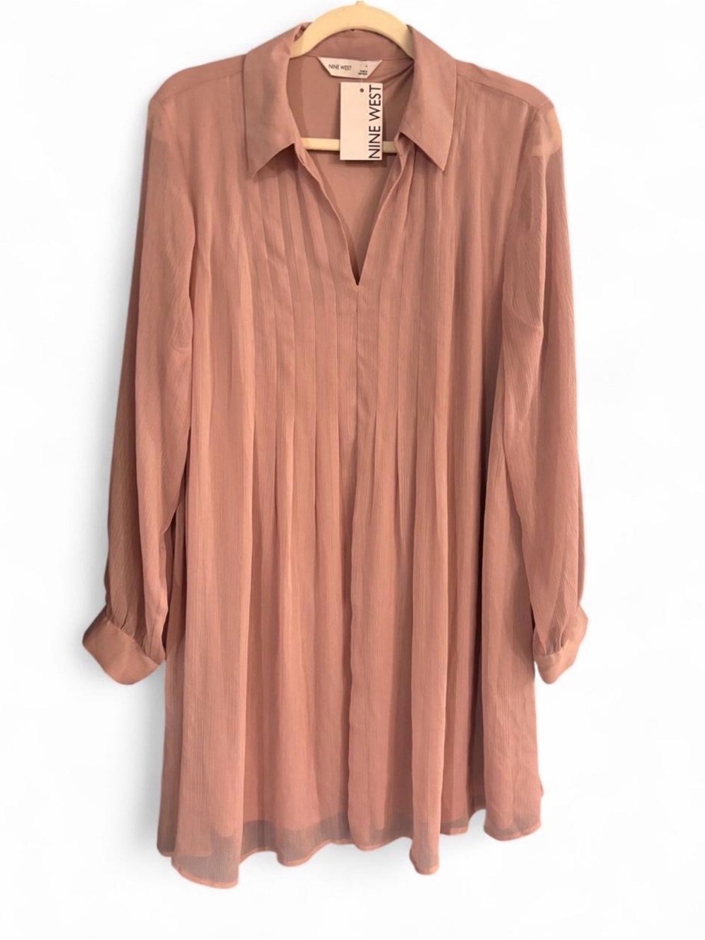 Nine West NWT Mauve Long Tunic Blouse Size L 36” Length